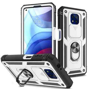 For Motorola Moto G Power 2021 Sliding Camera Cover TPU + PC Phone Case(White+Black)