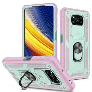 For Xiaomi Poco X3 NFC Sliding Camera Cover TPU + PC Phone Case(Green+Pink)