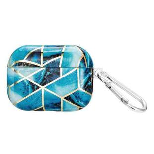 For AirPods Pro 2 Electroplate Marble Pattern Wireless Earphone Protective Case with Hook(Blue)