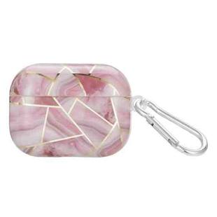 For AirPods Pro 2 Electroplate Marble Pattern Wireless Earphone Protective Case with Hook(Pink)