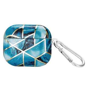 For AirPods 3 Electroplate Marble Pattern Wireless Earphone Protective Case with Hook(Blue)