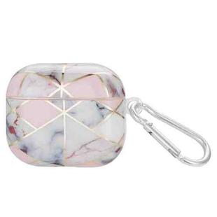 For AirPods 3 Electroplate Marble Pattern Wireless Earphone Protective Case with Hook(Light Pink Grey)