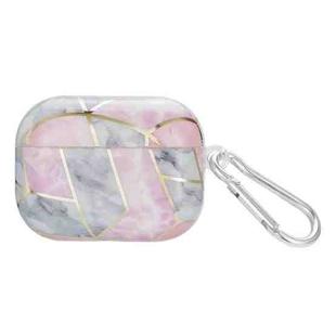 For AirPods Pro Electroplate Marble Pattern Wireless Earphone Protective Case with Hook(Pink Grey)
