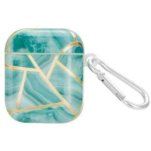 For AirPods 1 / 2 Electroplate Marble Pattern Wireless Earphone Protective Case with Hook(Green)