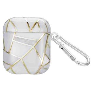 For AirPods 1 / 2 Electroplate Marble Pattern Wireless Earphone Protective Case with Hook(Grey White)