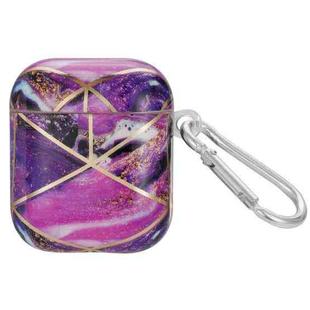 For AirPods 1 / 2 Electroplate Marble Pattern Wireless Earphone Protective Case with Hook(Purple)