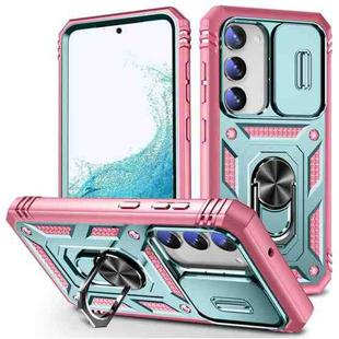 For Samsung Galaxy S23 5G Sliding Camera Cover TPU + PC Phone Case(Green+Pink)