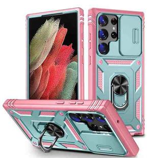 For Samsung Galaxy S23 Ultra 5G Sliding Camera Cover TPU + PC Phone Case(Green+Pink)