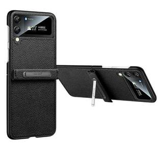 For Samsung Galaxy Z Flip4 SULADA Invisible Bracket Leather Back Cover Phone Case(Black)