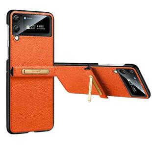 For Samsung Galaxy Z Flip4 SULADA Invisible Bracket Leather Back Cover Phone Case(Orange)