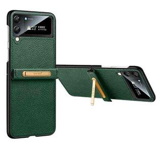 For Samsung Galaxy Z Flip4 SULADA Invisible Bracket Leather Back Cover Phone Case(Dark Green)