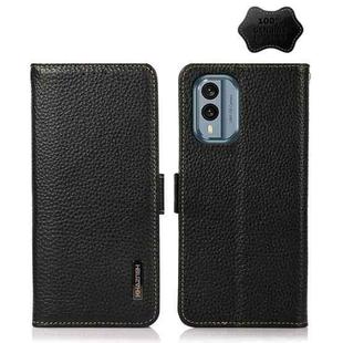 For Nokia X30 5G KHAZNEH Side-Magnetic Litchi Genuine Leather RFID Phone Case(Black)