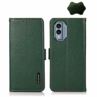 For Nokia X30 5G KHAZNEH Side-Magnetic Litchi Genuine Leather RFID Phone Case(Green)