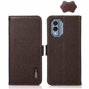 For Nokia X30 5G KHAZNEH Side-Magnetic Litchi Genuine Leather RFID Phone Case(Brown)