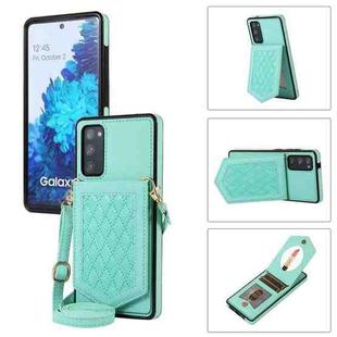 For Samsung Galaxy S20 Rhombic Texture RFID Phone Case with Lanyard & Mirror(Mint Green)