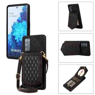 For Samsung Galaxy S20+ Rhombic Texture RFID Phone Case with Lanyard & Mirror(Black)