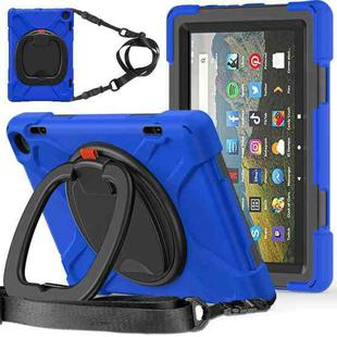 For Amazon Fire HD 8 2022 Silicone + PC Protective Tablet Case with Holder & Shoulder Strap(Blue)