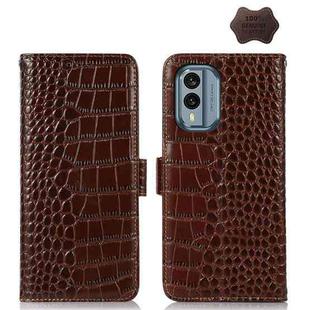 For Nokia X30 5G Crocodile Top Layer Cowhide Leather Phone Case(Brown)