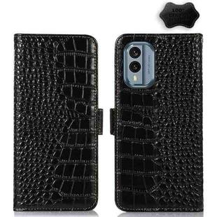 For Nokia X30 5G Crocodile Top Layer Cowhide Leather Phone Case(Black)