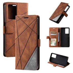 For OPPO A57 2022 Skin Feel Splicing Leather Phone Case(Brown)