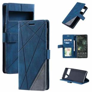 For Google Pixel 6a Skin Feel Splicing Leather Phone Case(Blue)
