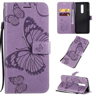 For OnePlus 8 3D Butterflies Embossing Pattern Horizontal Flip Leather Case with Holder & Card Slot & Wallet & Lanyard(Purple)