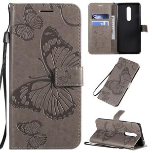 For OnePlus 8 3D Butterflies Embossing Pattern Horizontal Flip Leather Case with Holder & Card Slot & Wallet & Lanyard(Grey)