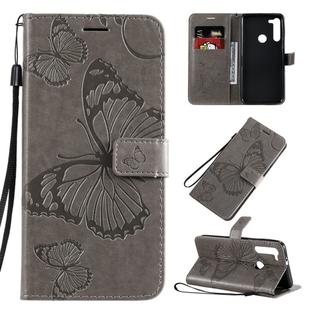 For Motorola Moto G8 3D Butterflies Embossing Pattern Horizontal Flip Leather Case with Holder & Card Slot & Wallet & Lanyard(Grey)