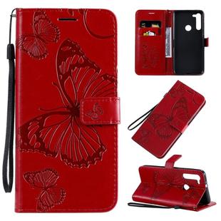 For Motorola Moto G8 3D Butterflies Embossing Pattern Horizontal Flip Leather Case with Holder & Card Slot & Wallet & Lanyard(Red)