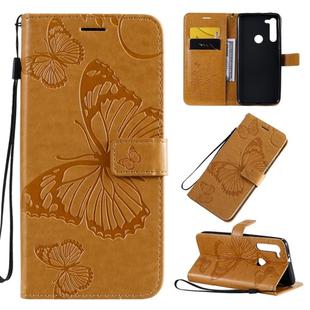 For Motorola Moto G8 3D Butterflies Embossing Pattern Horizontal Flip Leather Case with Holder & Card Slot & Wallet & Lanyard(Yellow)