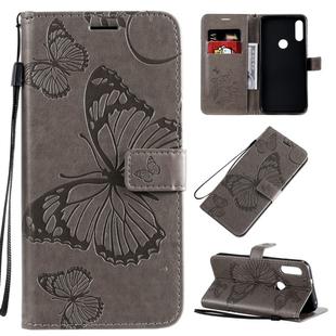 For Motorola Moto E7 3D Butterflies Embossing Pattern Horizontal Flip Leather Case with Holder & Card Slot & Wallet & Lanyard(Grey)