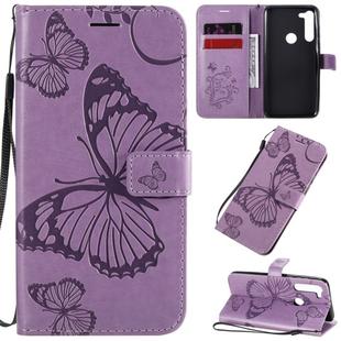 For Motorola Moto G8 Power 3D Butterflies Embossing Pattern Horizontal Flip Leather Case with Holder & Card Slot & Wallet & Lanyard(Purple)