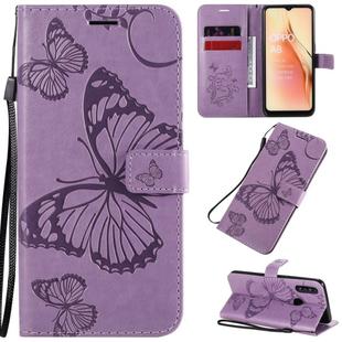 For OPPO A8 / A31 (2020) 3D Butterflies Embossing Pattern Horizontal Flip Leather Case with Holder & Card Slot & Wallet & Lanyard(Purple)
