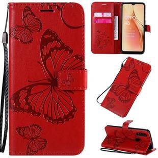 For OPPO A8 / A31 (2020) 3D Butterflies Embossing Pattern Horizontal Flip Leather Case with Holder & Card Slot & Wallet & Lanyard(Red)