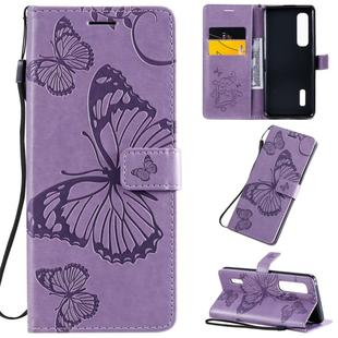 For OPPO Find X2 Pro 3D Butterflies Embossing Pattern Horizontal Flip Leather Case with Holder & Card Slot & Wallet & Lanyard(Purple)