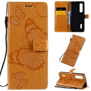 For OPPO Find X2 Pro 3D Butterflies Embossing Pattern Horizontal Flip Leather Case with Holder & Card Slot & Wallet & Lanyard(Yellow)