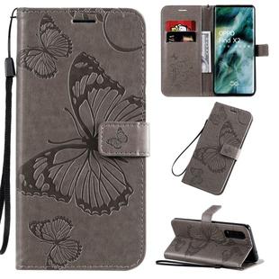 For OPPO Find X2 3D Butterflies Embossing Pattern Horizontal Flip Leather Case with Holder & Card Slot & Wallet & Lanyard(Grey)