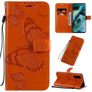 For OPPO Find X2 3D Butterflies Embossing Pattern Horizontal Flip Leather Case with Holder & Card Slot & Wallet & Lanyard(Orange)