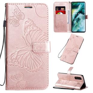 For OPPO Find X2 3D Butterflies Embossing Pattern Horizontal Flip Leather Case with Holder & Card Slot & Wallet & Lanyard(Rose Gold)