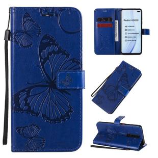 For Xiaomi Redmi K30 3D Butterflies Embossing Pattern Horizontal Flip Leather Case with Holder & Card Slot & Wallet & Lanyard(Blue)