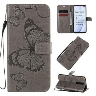 For Xiaomi Redmi K30 3D Butterflies Embossing Pattern Horizontal Flip Leather Case with Holder & Card Slot & Wallet & Lanyard(Grey)