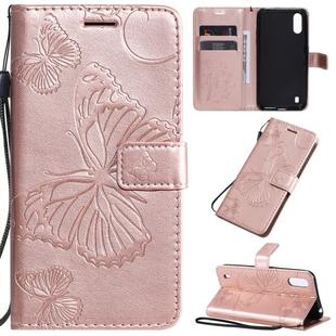 For Galaxy A01 3D Butterflies Embossing Pattern Horizontal Flip Leather Case with Holder & Card Slot & Wallet & Lanyard(Rose Gold)