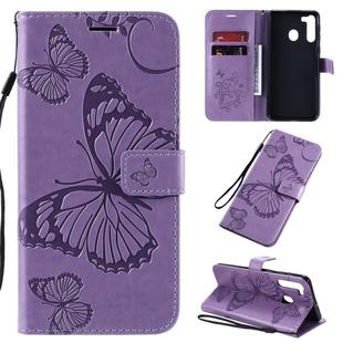 For Galaxy A21 3D Butterflies Embossing Pattern Horizontal Flip Leather Case with Holder & Card Slot & Wallet & Lanyard(Purple)