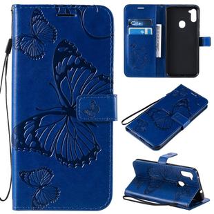 For Galaxy M11 3D Butterflies Embossing Pattern Horizontal Flip Leather Case with Holder & Card Slot & Wallet & Lanyard(Blue)