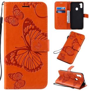 For Galaxy M11 3D Butterflies Embossing Pattern Horizontal Flip Leather Case with Holder & Card Slot & Wallet & Lanyard(Orange)