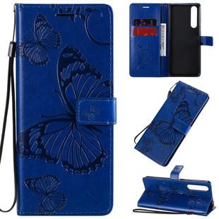 For Sony Xperia 1 II 3D Butterflies Embossing Pattern Horizontal Flip Leather Case with Holder & Card Slot & Wallet & Lanyard(Blue)