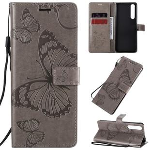 For Sony Xperia 1 II 3D Butterflies Embossing Pattern Horizontal Flip Leather Case with Holder & Card Slot & Wallet & Lanyard(Grey)