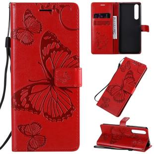 For Sony Xperia 1 II 3D Butterflies Embossing Pattern Horizontal Flip Leather Case with Holder & Card Slot & Wallet & Lanyard(Red)