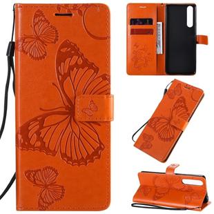 For Sony Xperia 1 II 3D Butterflies Embossing Pattern Horizontal Flip Leather Case with Holder & Card Slot & Wallet & Lanyard(Orange)