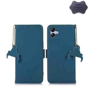 For Samsung Galaxy A04e Genuine Leather Magnetic RFID Leather Phone Case(Blue)